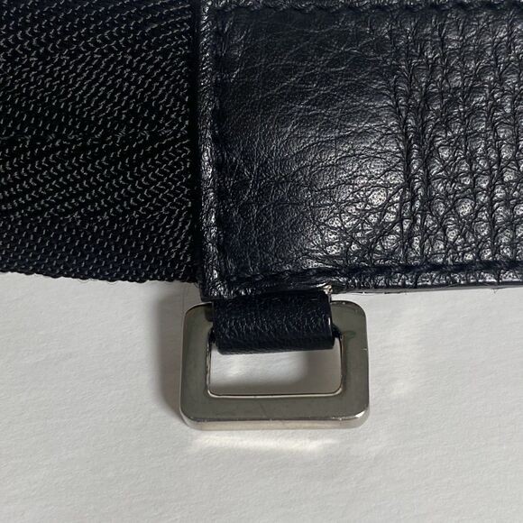 Prada Black Tessuto Woven Belt Leather Trim Red Loop Silver Buckle Made In Italy - Picture 13 of 16